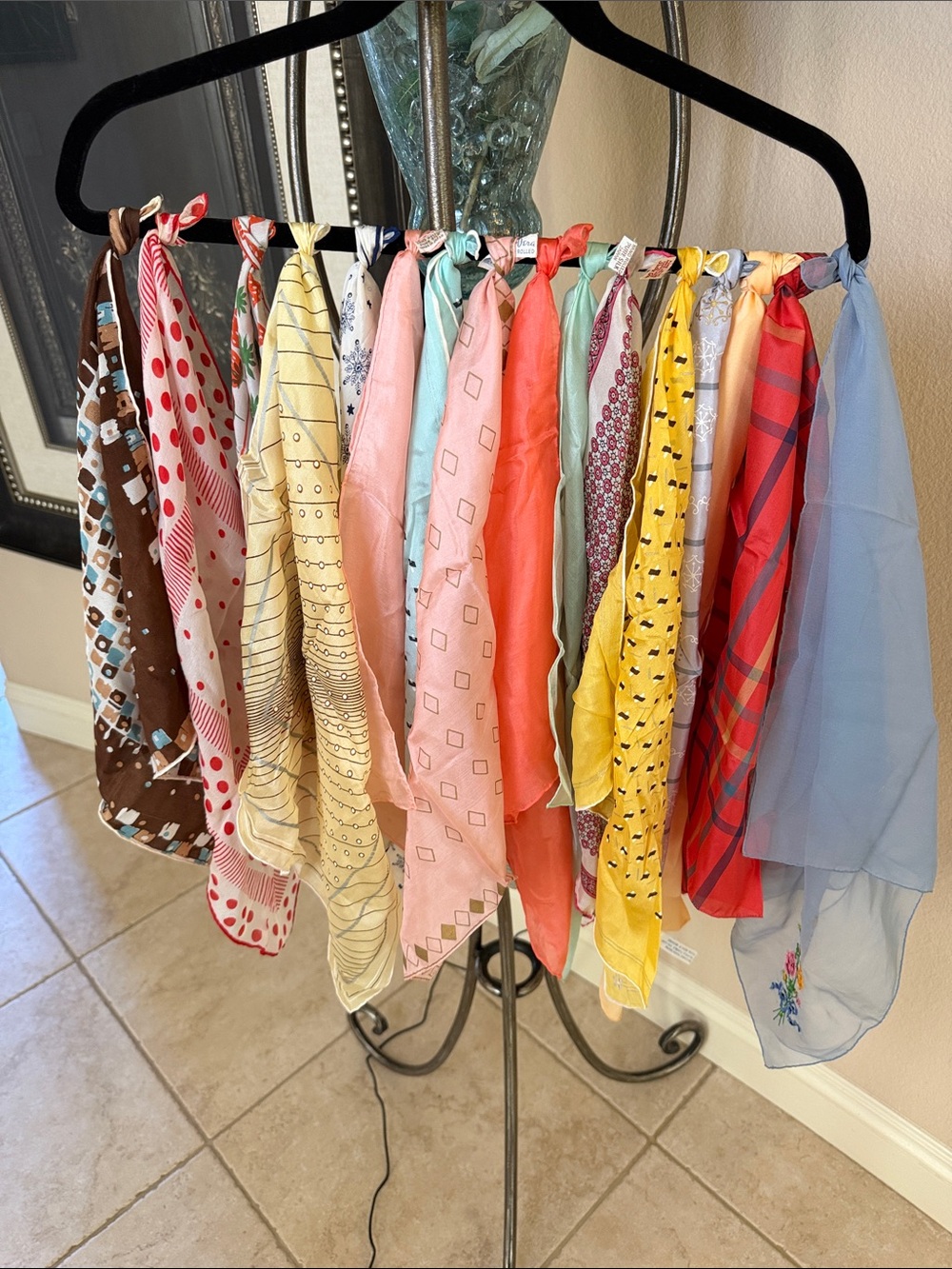 Vintage Mixed Pastel and Bold Multi-Color Silk and Chiffon Scarf Bundle - Picture 4 of 4